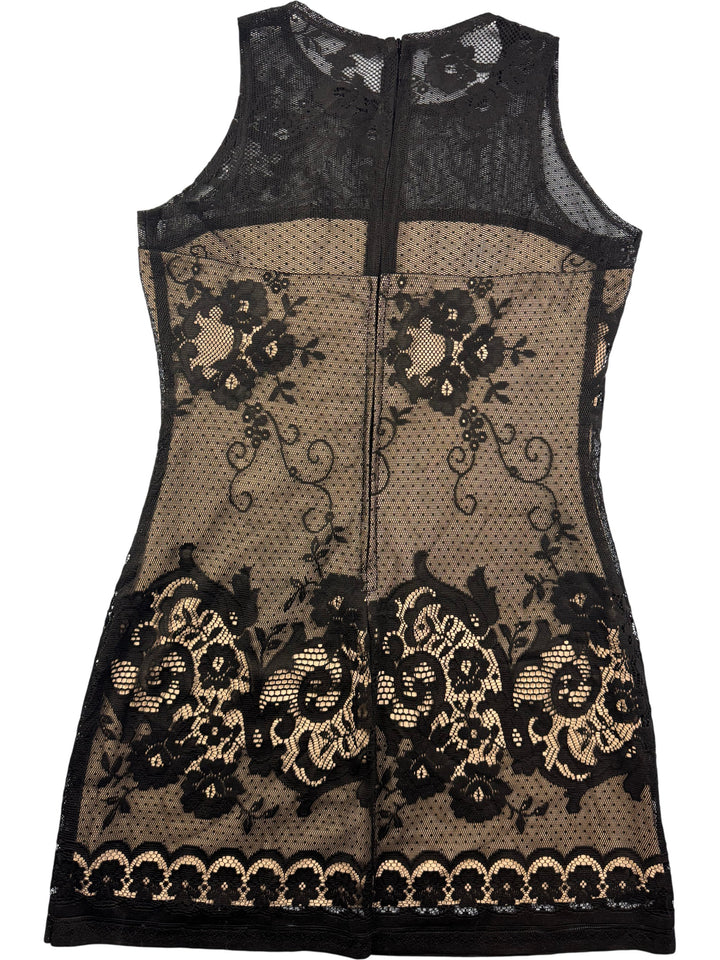 Black Lace Floral Sleeveless Dress - M - Think Vintage Online Ltd