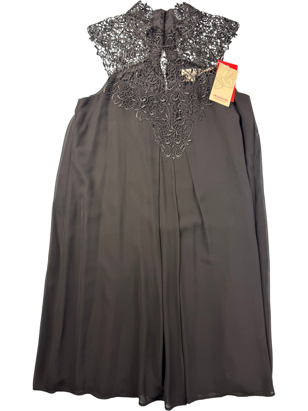 Black Lace Neck Dress - S/M - Think Vintage ltd