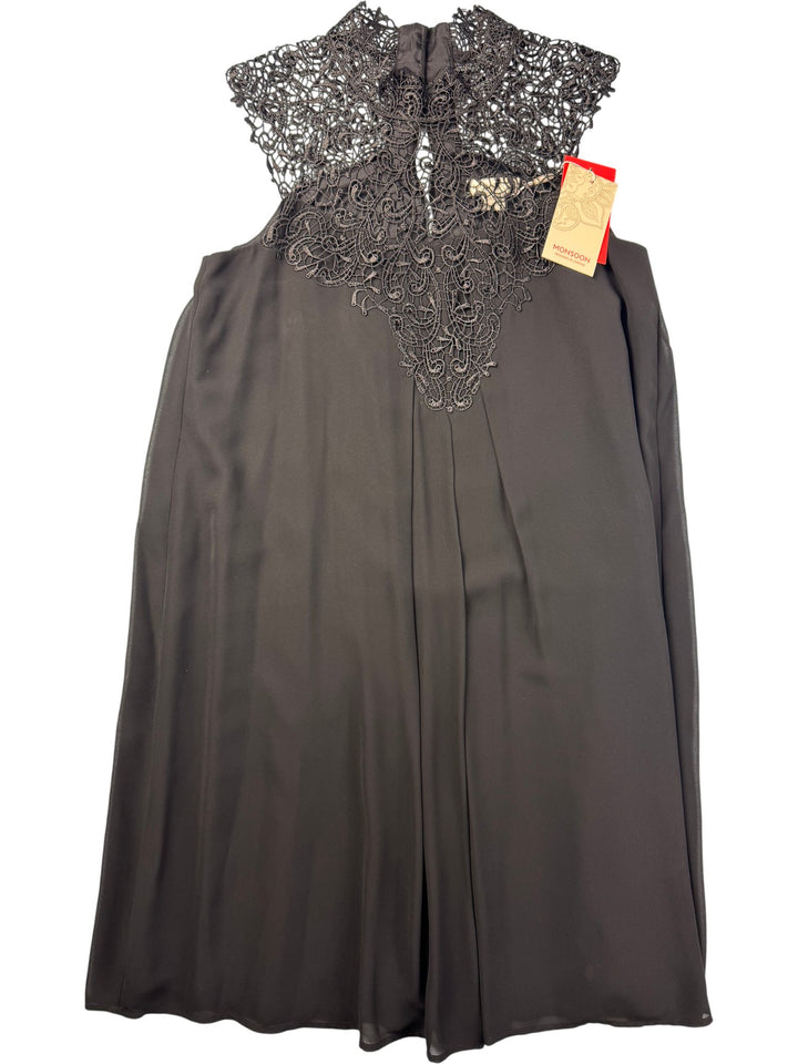 Black Lace Neck Dress - S/M - Think Vintage ltd