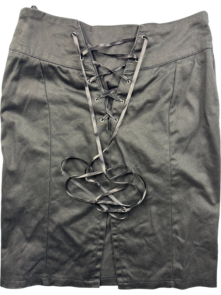Black Lace-Up Cotton Skirt - W28