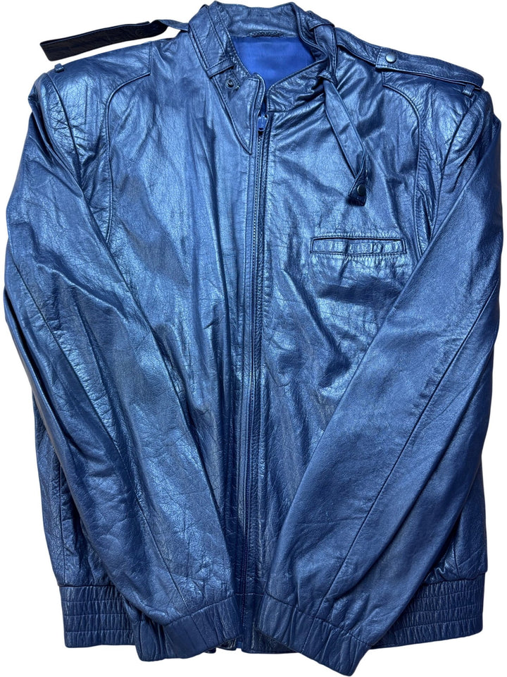 Black Leather Bomber Jacket - s