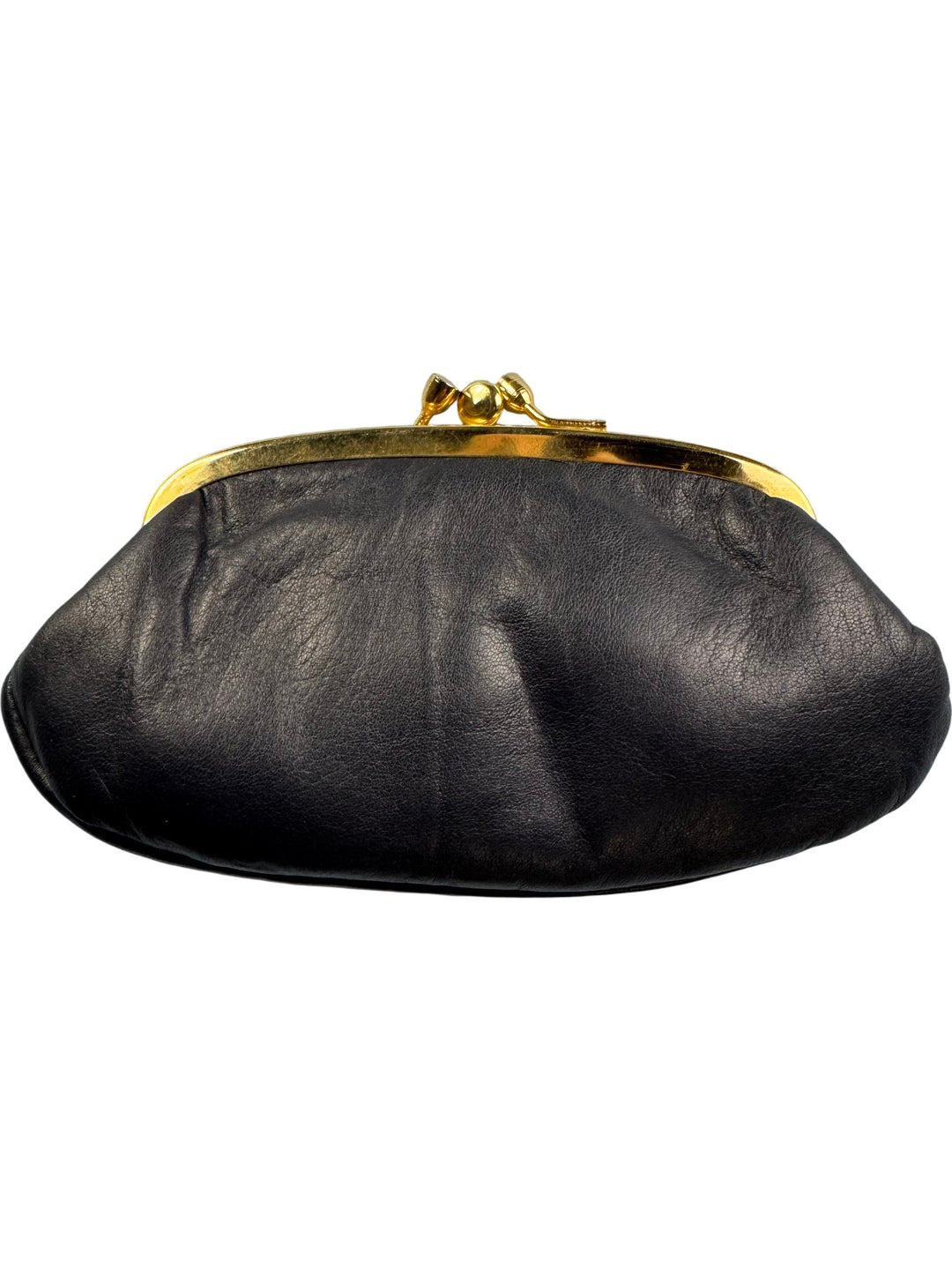 Black Leather Clutch Bag With Gold Frame - Think Vintage