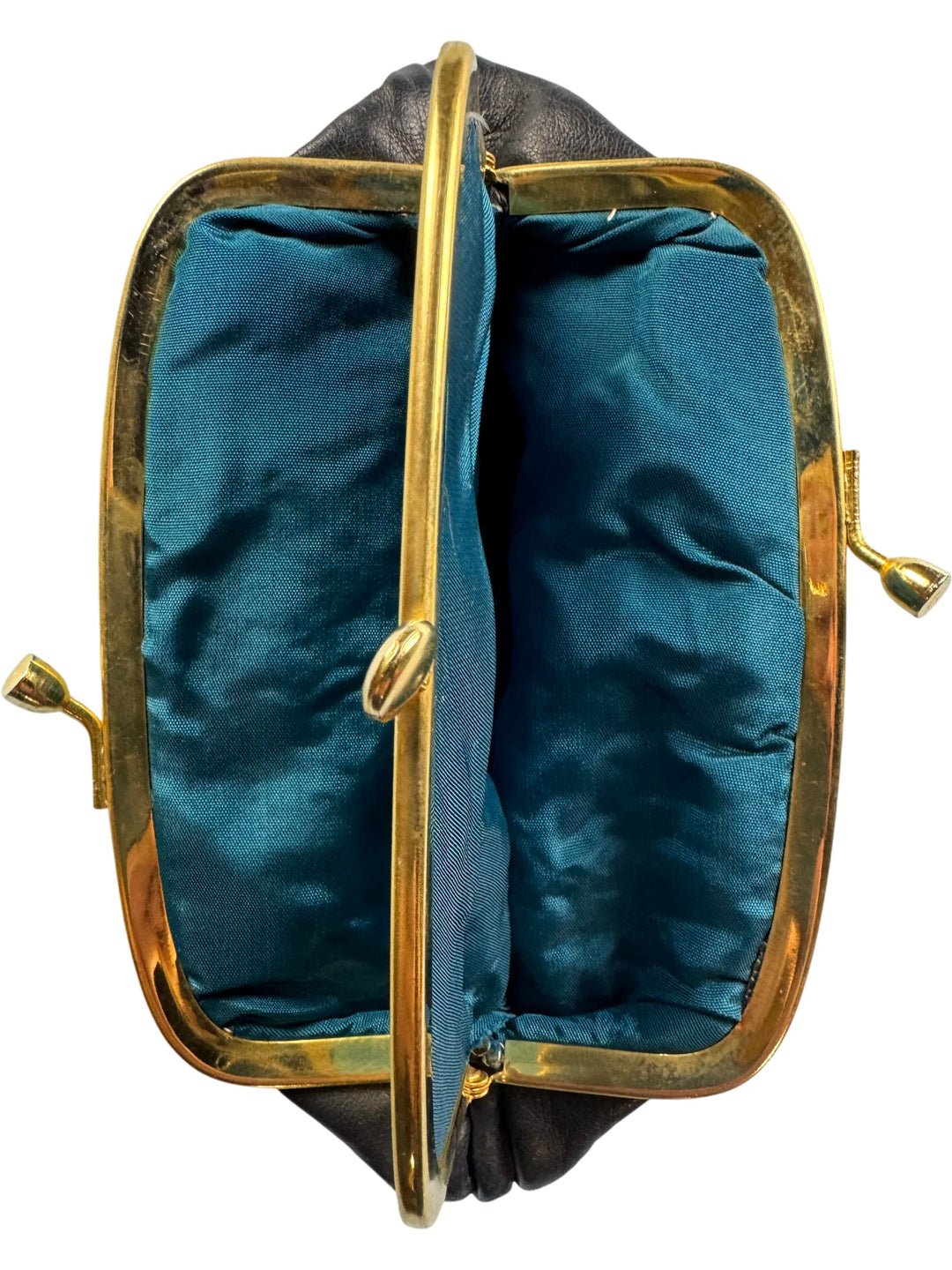 Black Leather Clutch Bag With Gold Frame - Think Vintage