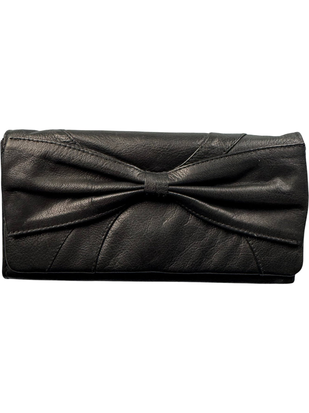 Black Leather Clutch With Bow Detail - Think Vintage ltd