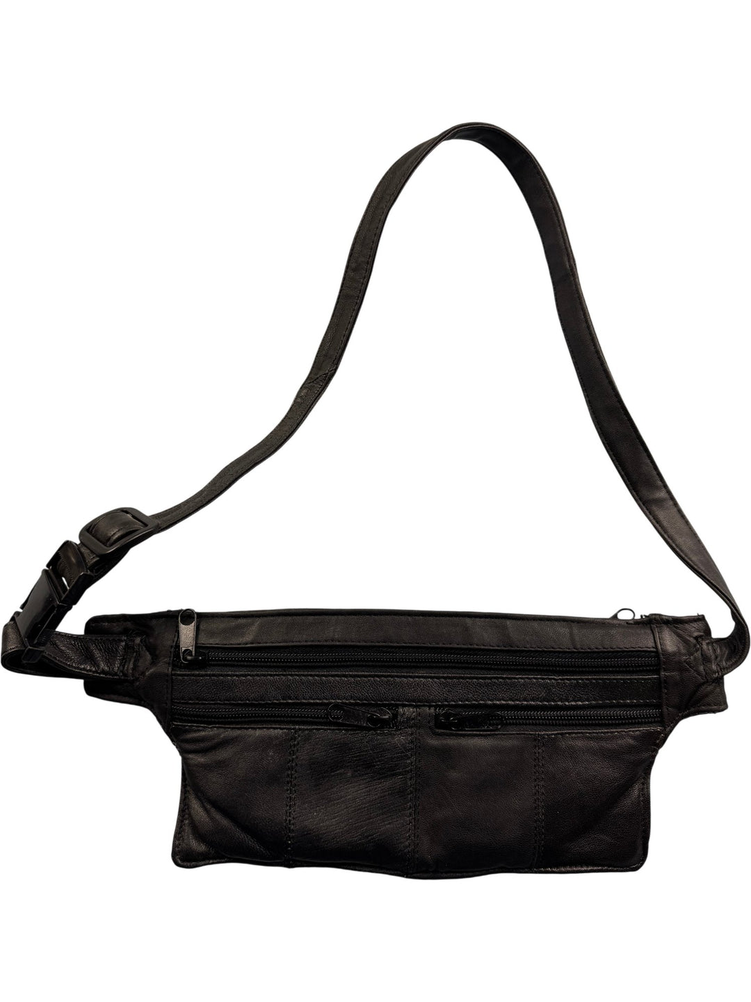 Black Leather Fanny Pack - Think Vintage ltd