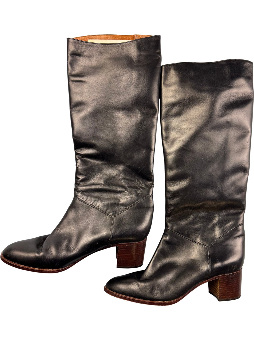 Black Leather Knee-High Boots - 7.5 - Think Vintage ltd