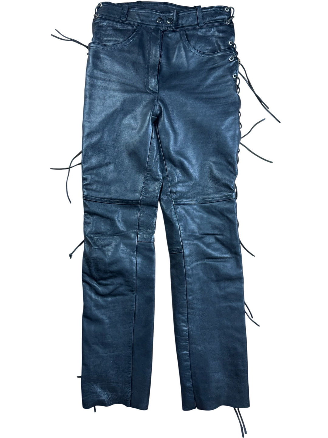 Black Leather Lace-Up Trousers - W28