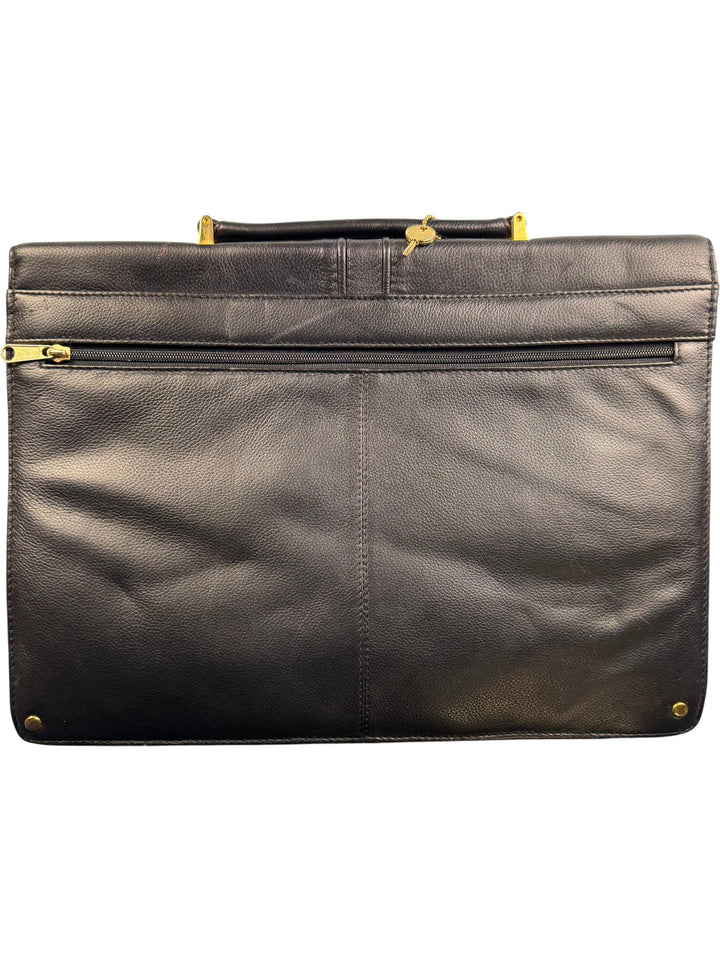 Black Leather Pierre Cardin Briefcase With Key Lock - Think Vintage ltd