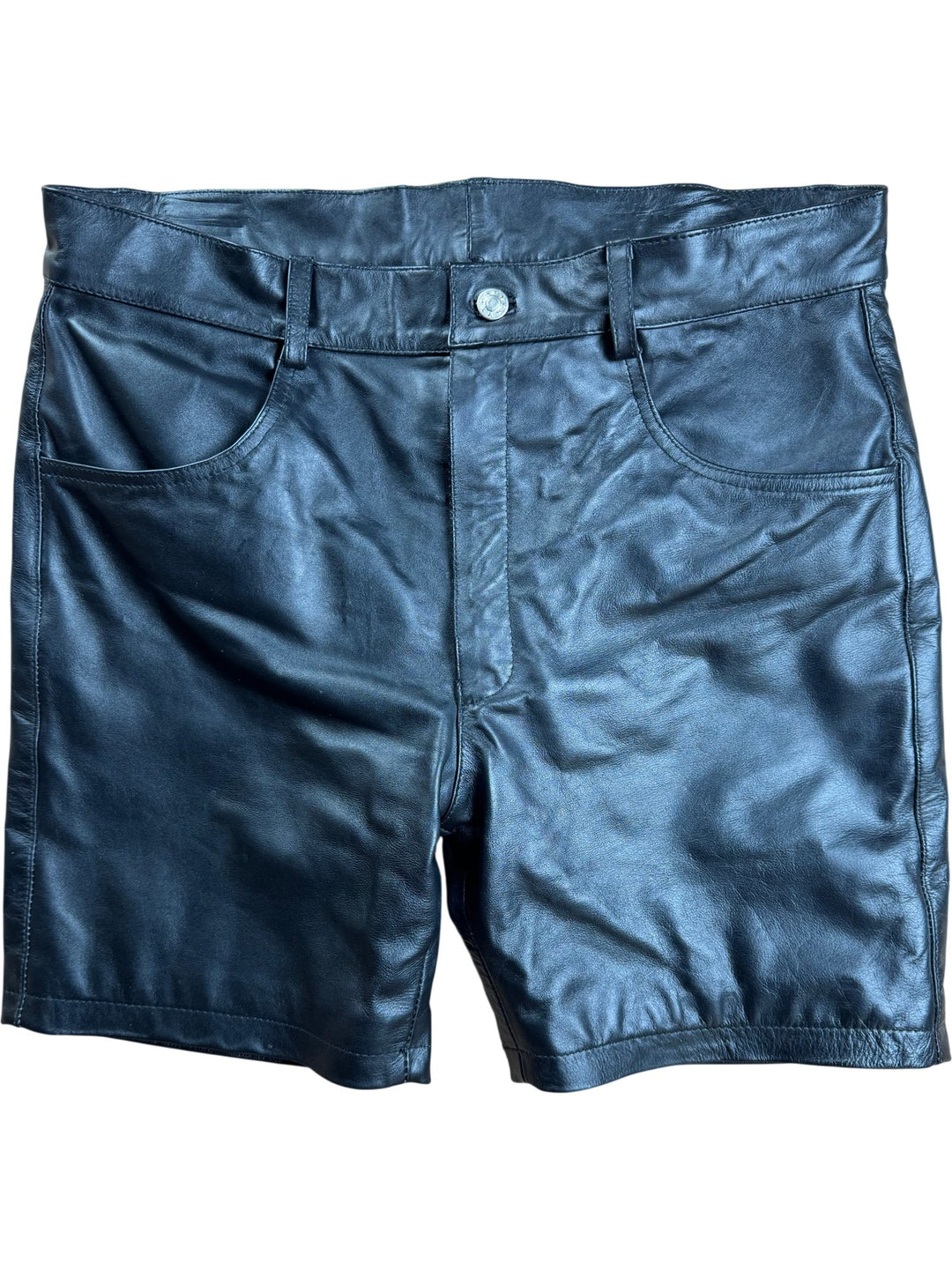 Black Leather Shorts - W35 - Think Vintage ltd