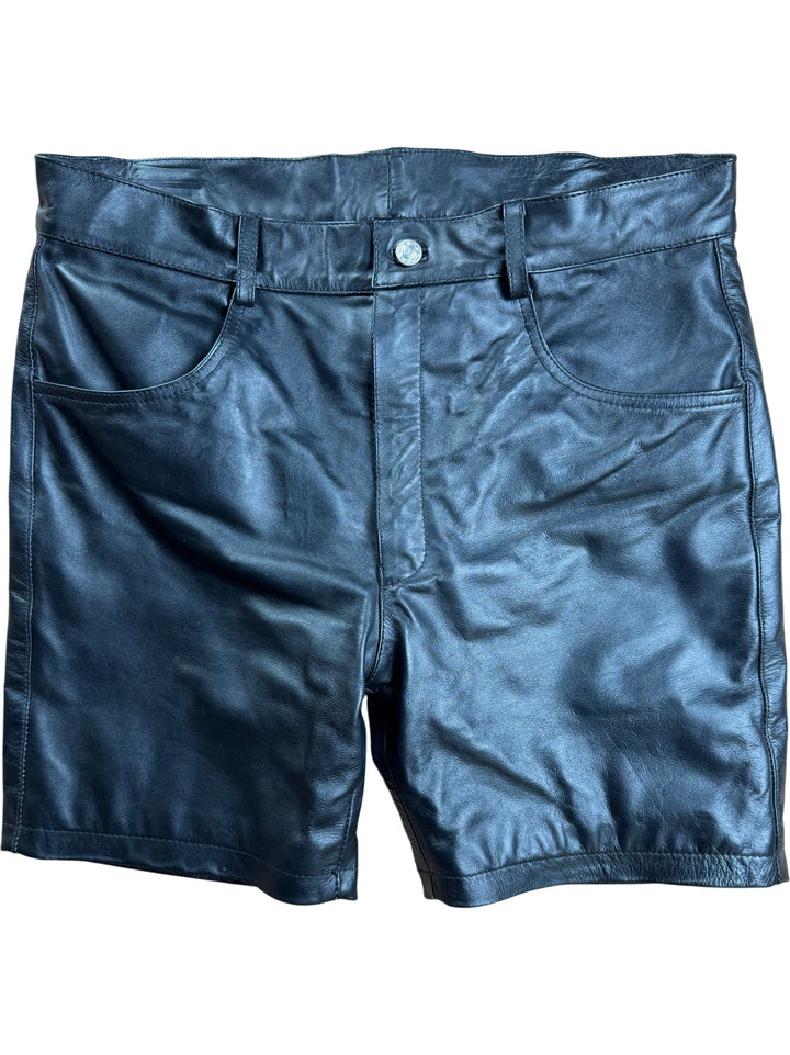 Black Leather Shorts - W35 - Think Vintage ltd