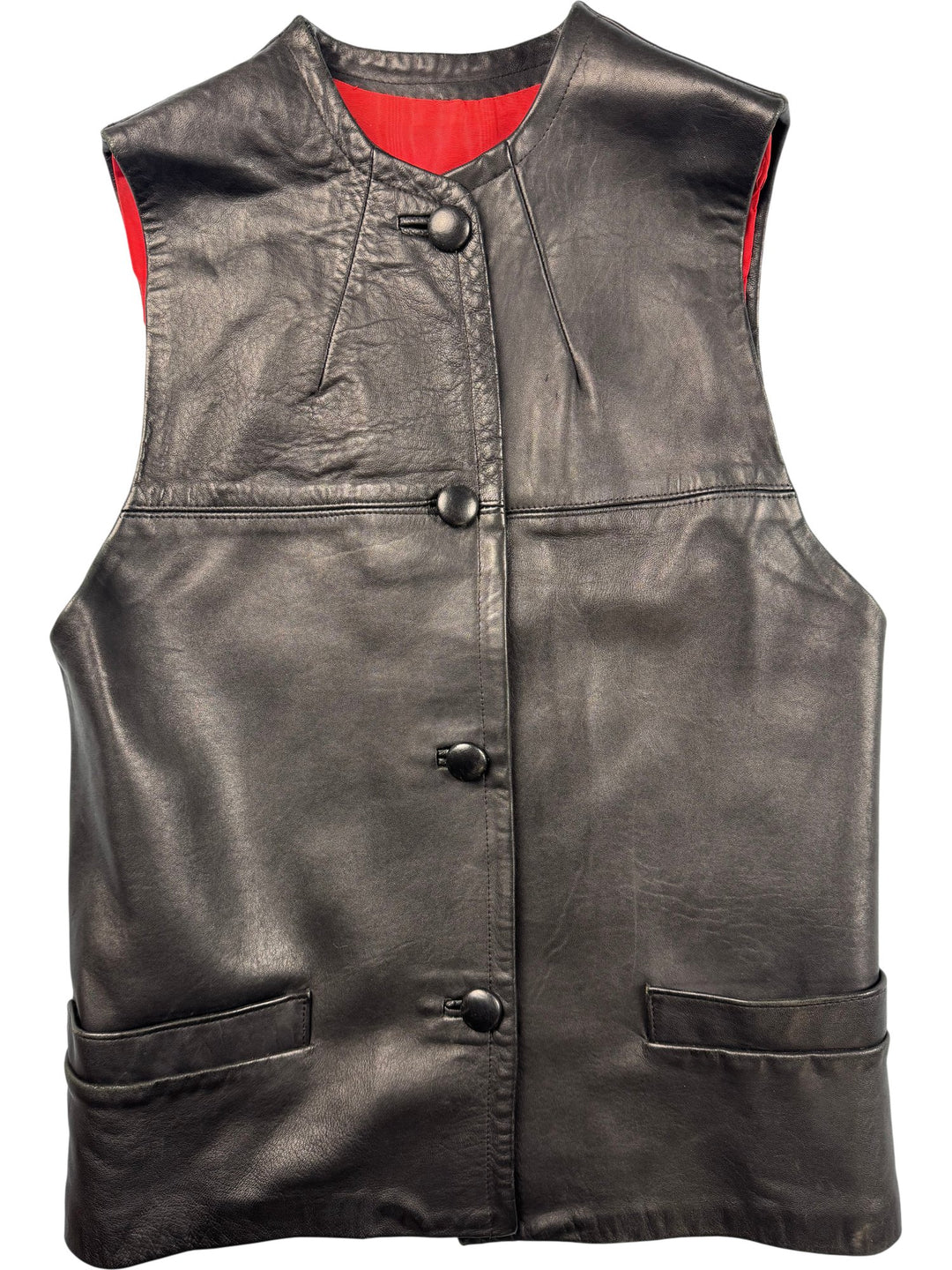 Black Leather Waistcoat - S/M - Think Vintage ltd