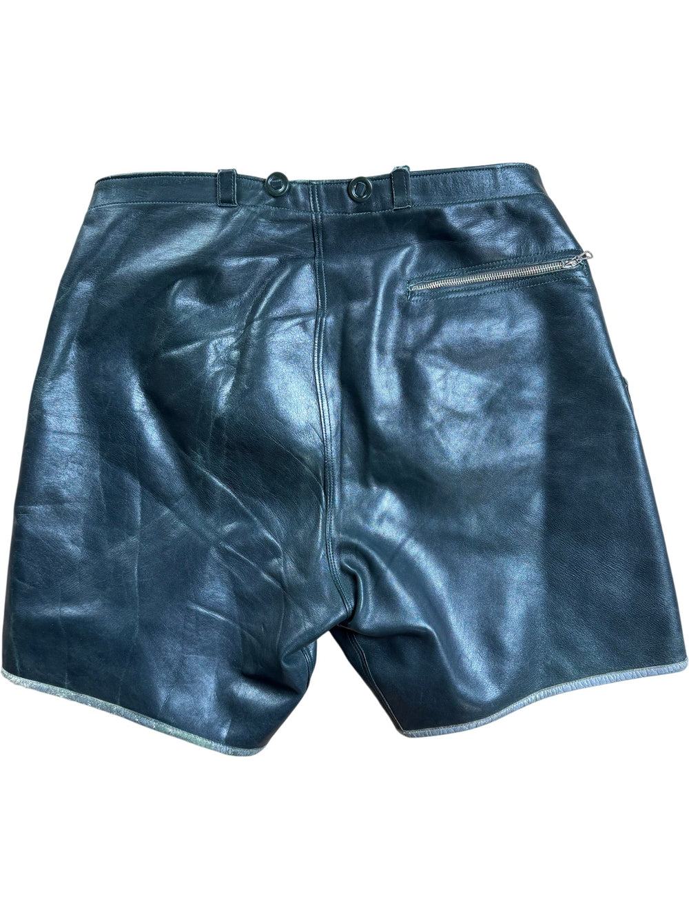 Black Leather Zip Shorts - W34 - Think Vintage ltd