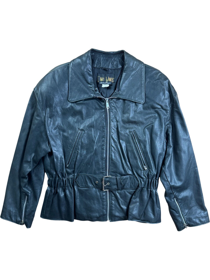 Black Leather Zip-Up Jacket - M/L