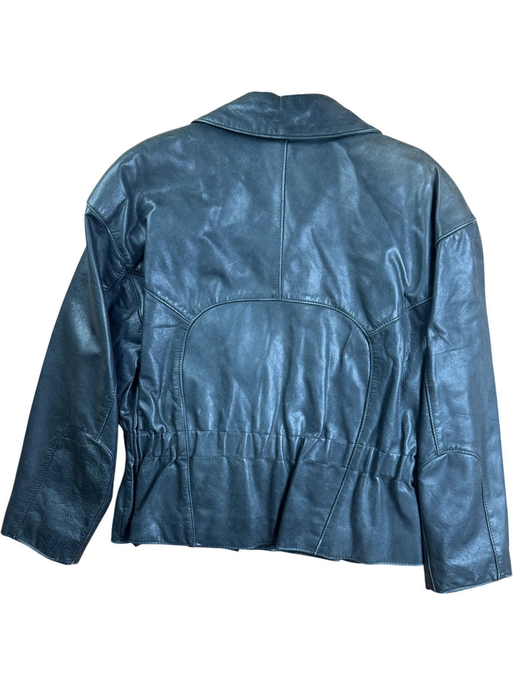 Black Leather Zip-Up Jacket - M/L