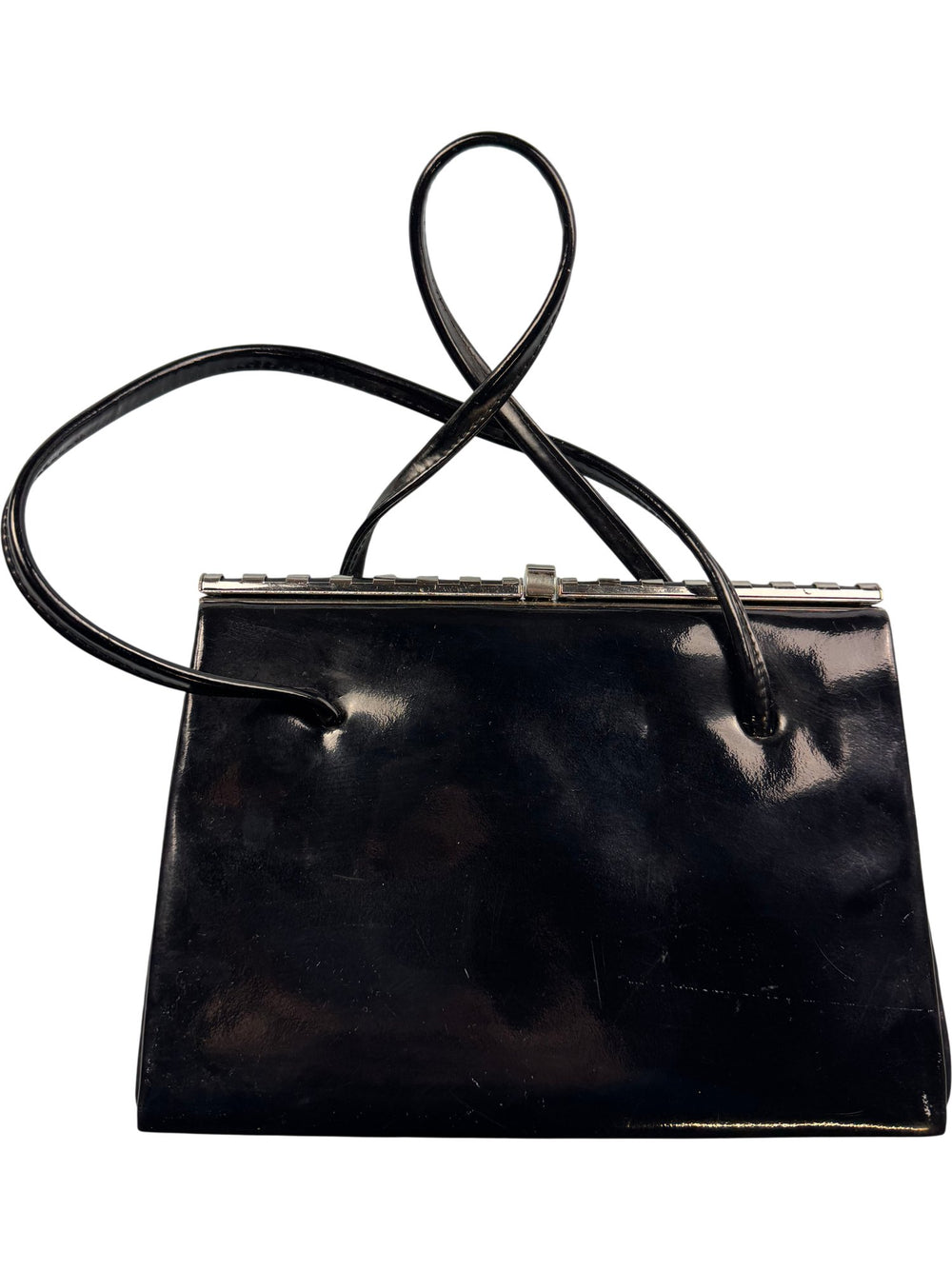 Black Patent Leather Handbag - Think Vintage ltd