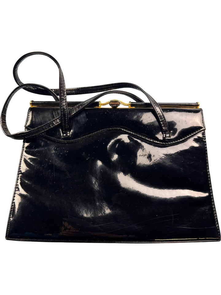 Black Patent Leather Handbag - Think Vintage ltd