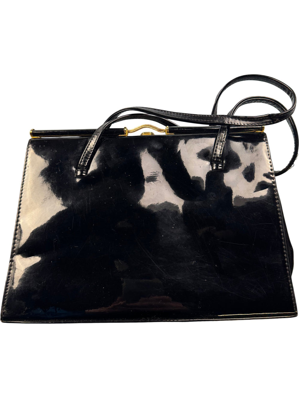 Black Patent Leather Handbag - Think Vintage ltd