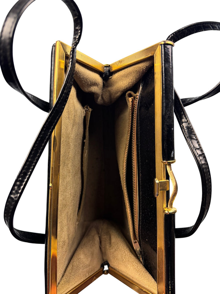 Black Patent Leather Handbag - Think Vintage ltd