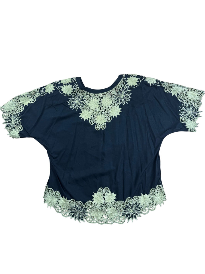 Black Rayon Lace Embellished Top - M - Think Vintage ltd