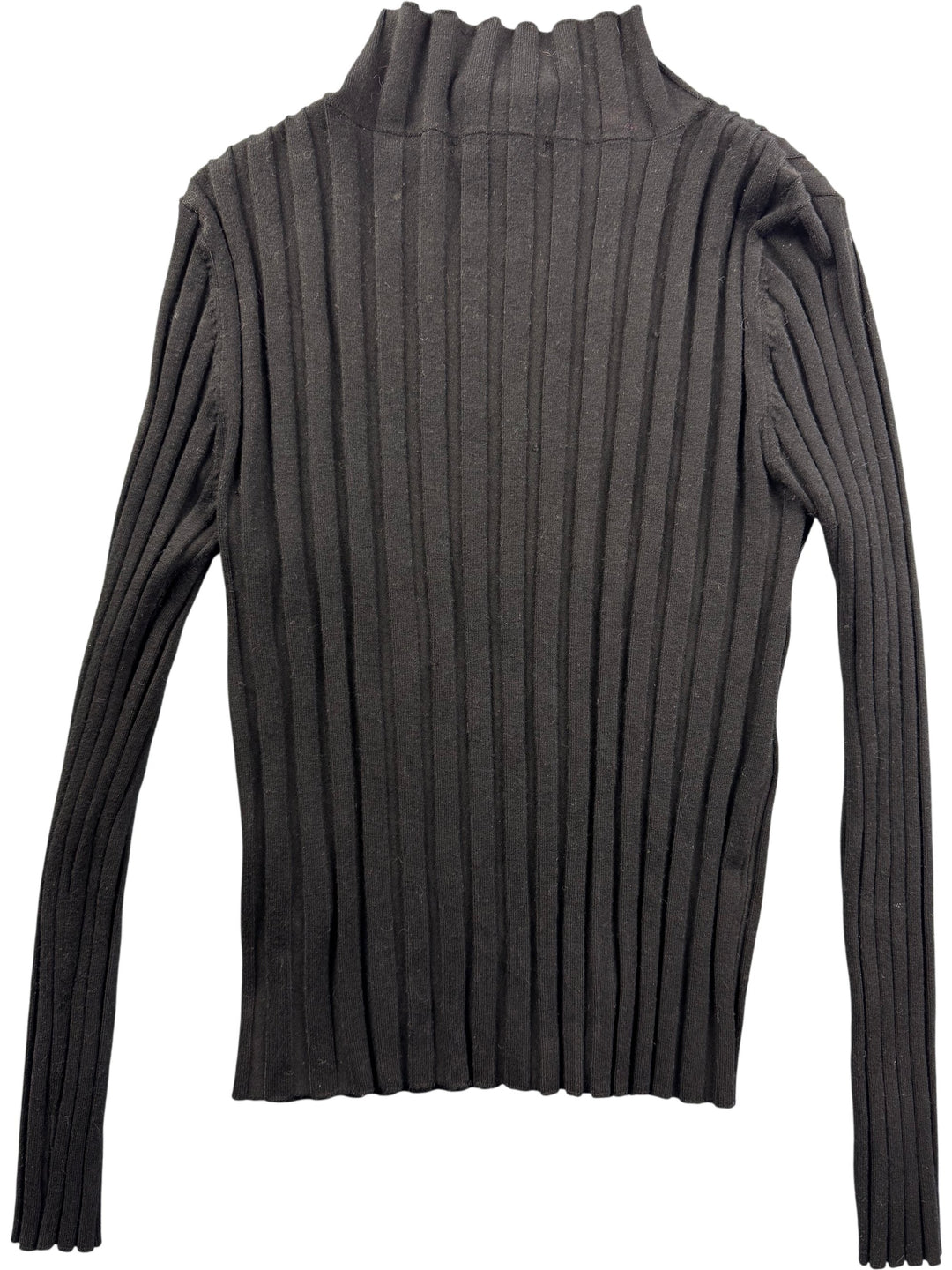 Black Ribbed Knit Zipper Cardigan - S - Think Vintage