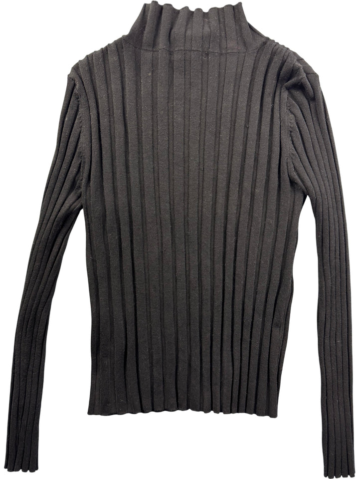 Black Ribbed Knit Zipper Cardigan - S - Think Vintage