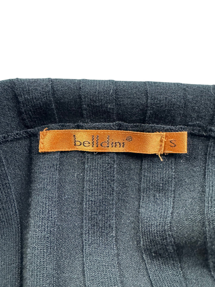 Black Ribbed Knit Zipper Cardigan - S - Think Vintage