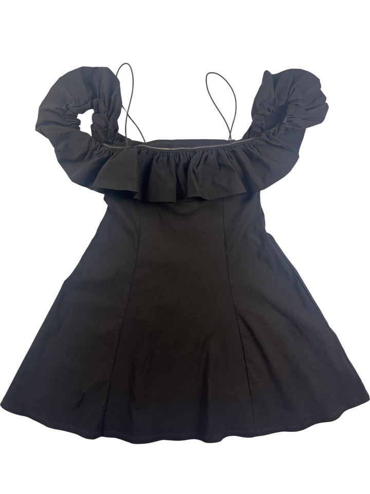 Black Ruffle Strap Mini Dress - S/M - Think Vintage ltd