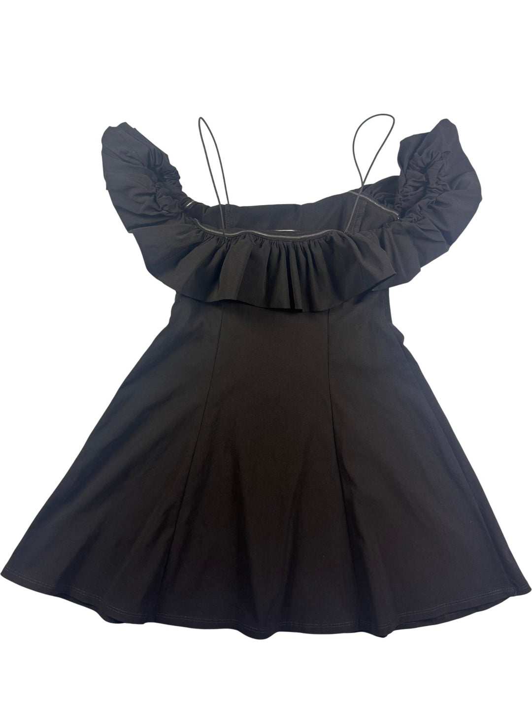 Black Ruffle Strap Mini Dress - S/M - Think Vintage ltd