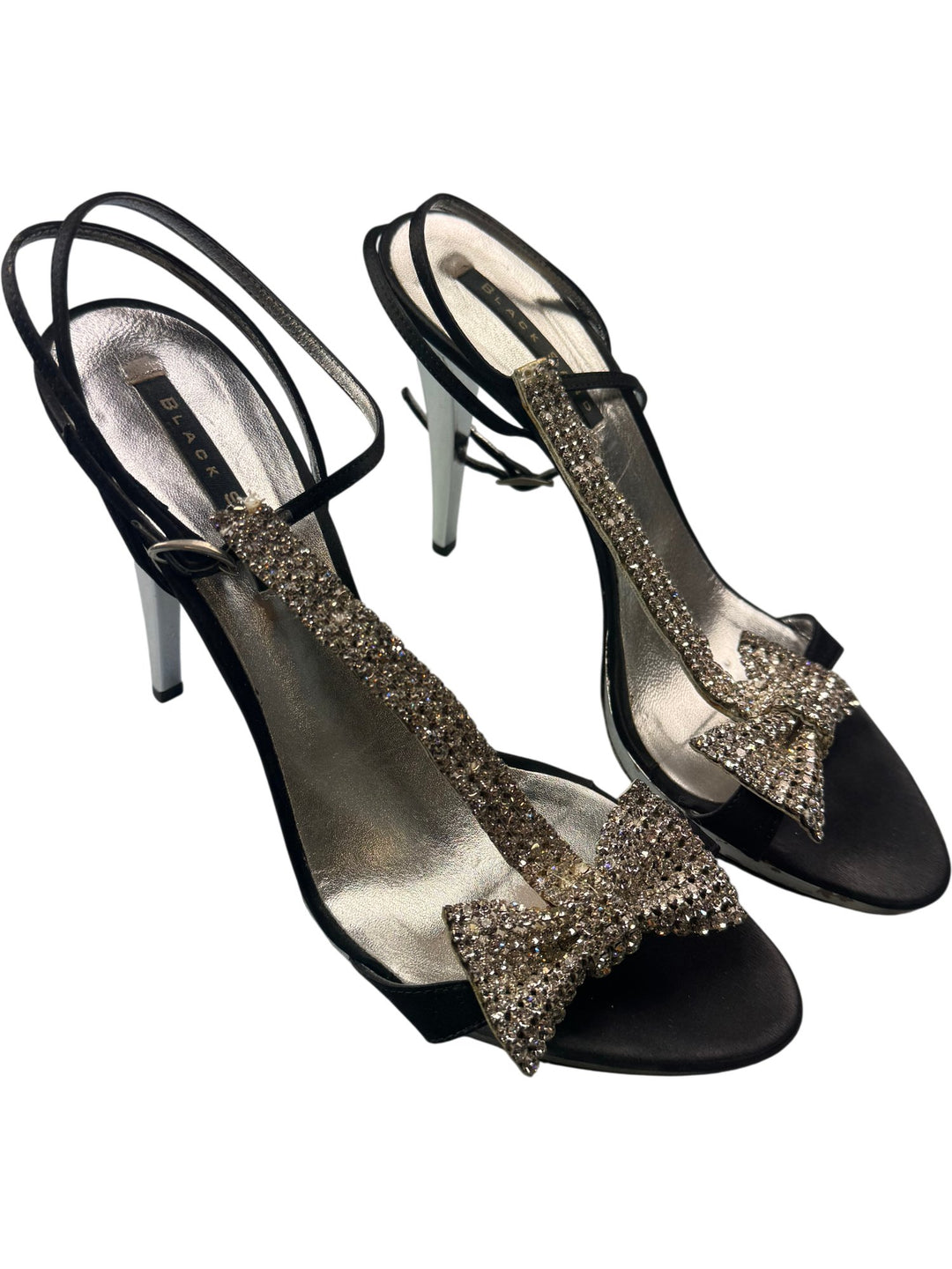 Black Sand Crystal Embellished Heels - Size 6.5 - Think Vintage ltd