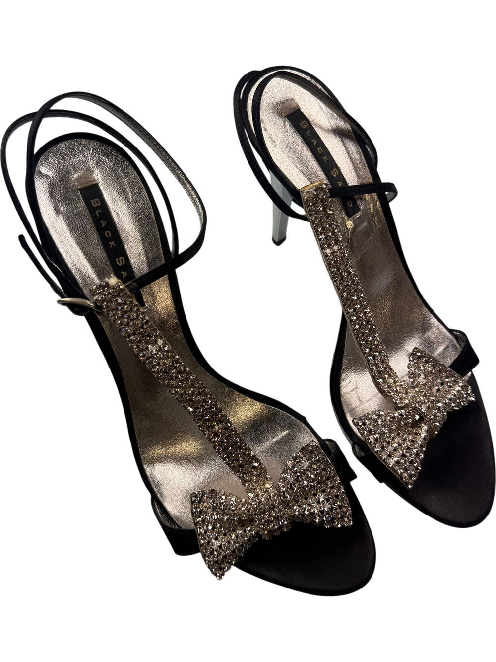 Black Sand Crystal Embellished Heels - Size 6.5 - Think Vintage ltd