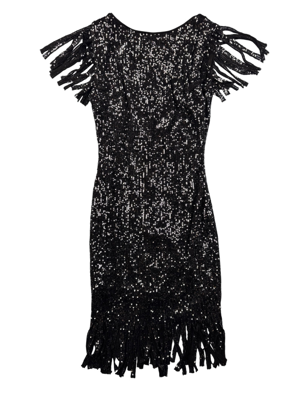 Black Sequin Fringe Dress - S - Think Vintage Online Ltd