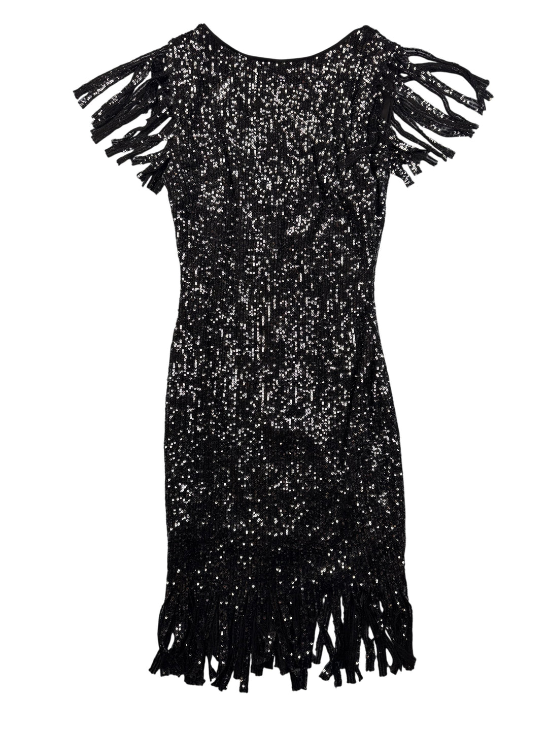 Black Sequin Fringe Dress - S - Think Vintage Online Ltd