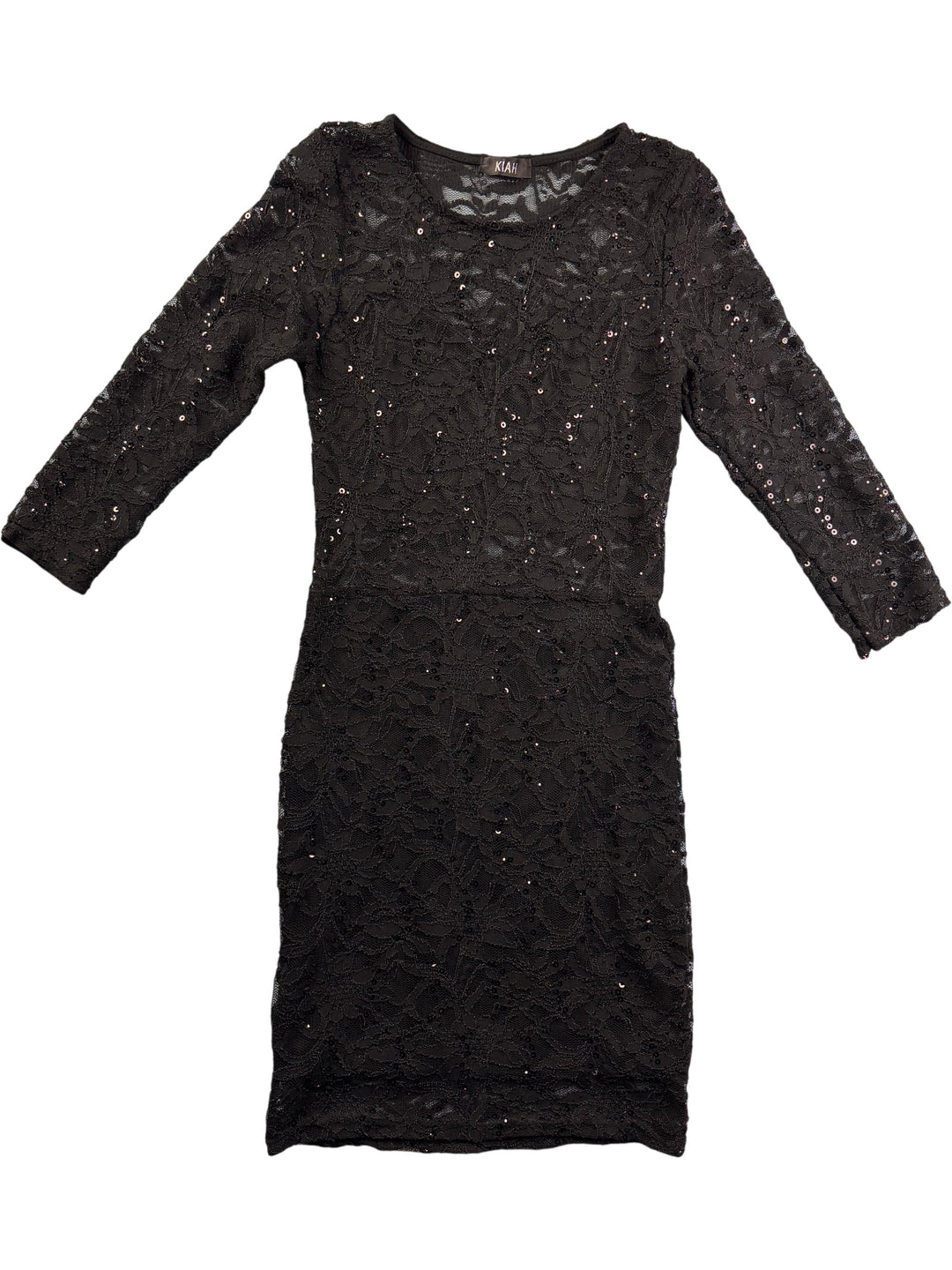 Black Sequin Lace Dress with Long Sleeves - S - Think Vintage