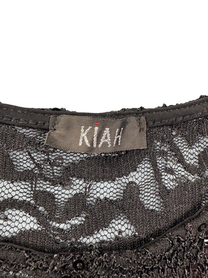 Black Sequin Lace Dress with Long Sleeves - S - Think Vintage ltd