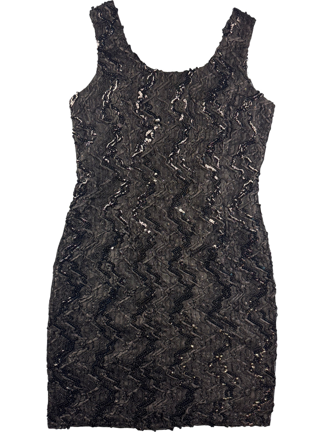 Black Sequin Sleeveless Shift Dress - S/M - Think Vintage