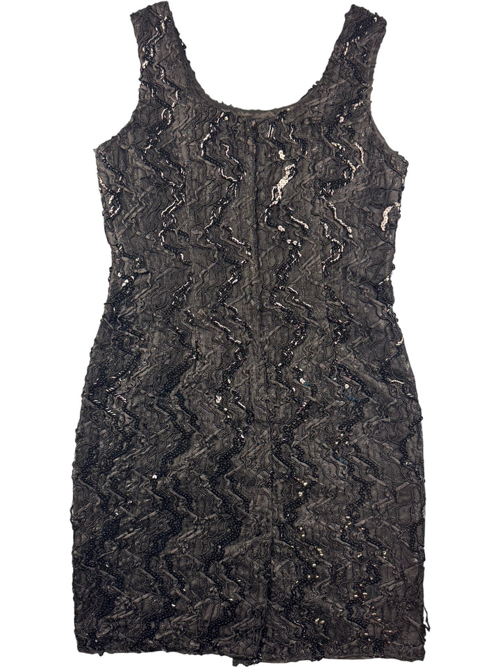 Black Sequin Sleeveless Shift Dress - S/M - Think Vintage ltd