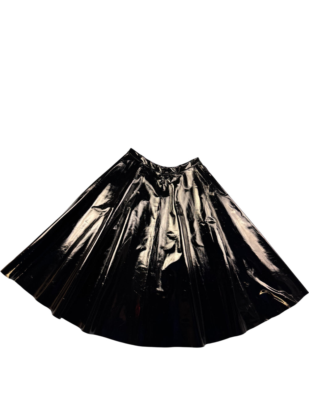 Black Shiny Pleated Midi Skirt - M - Think Vintage