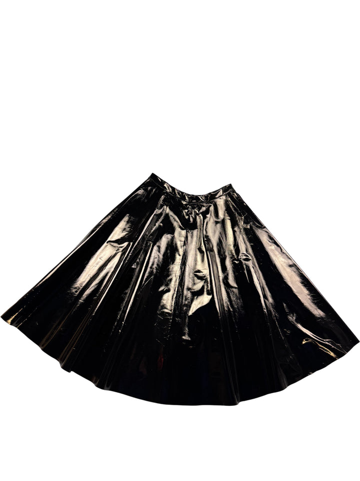 Black Shiny Pleated Midi Skirt - M - Think Vintage Online Ltd