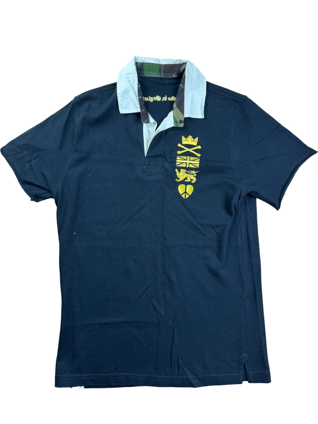 Black Short Sleeve Rugby Polo Shirt - M - Think Vintage ltd
