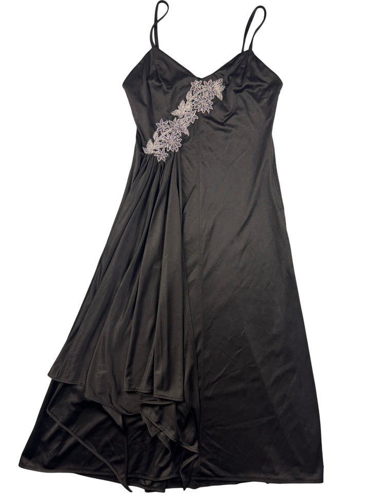 Black Slip Dress with Lace Accent - S
