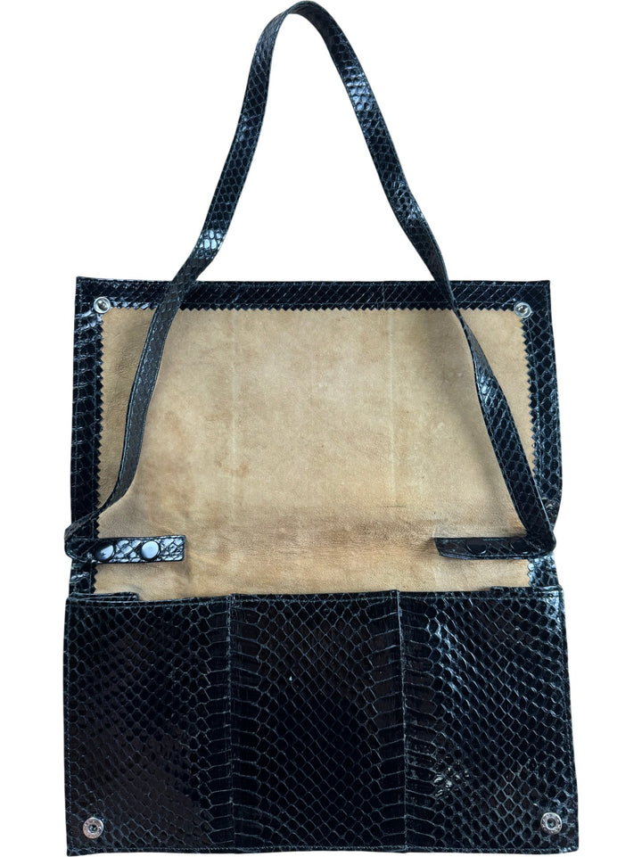 Black Snake Print Clutch Bag - Think Vintage ltd