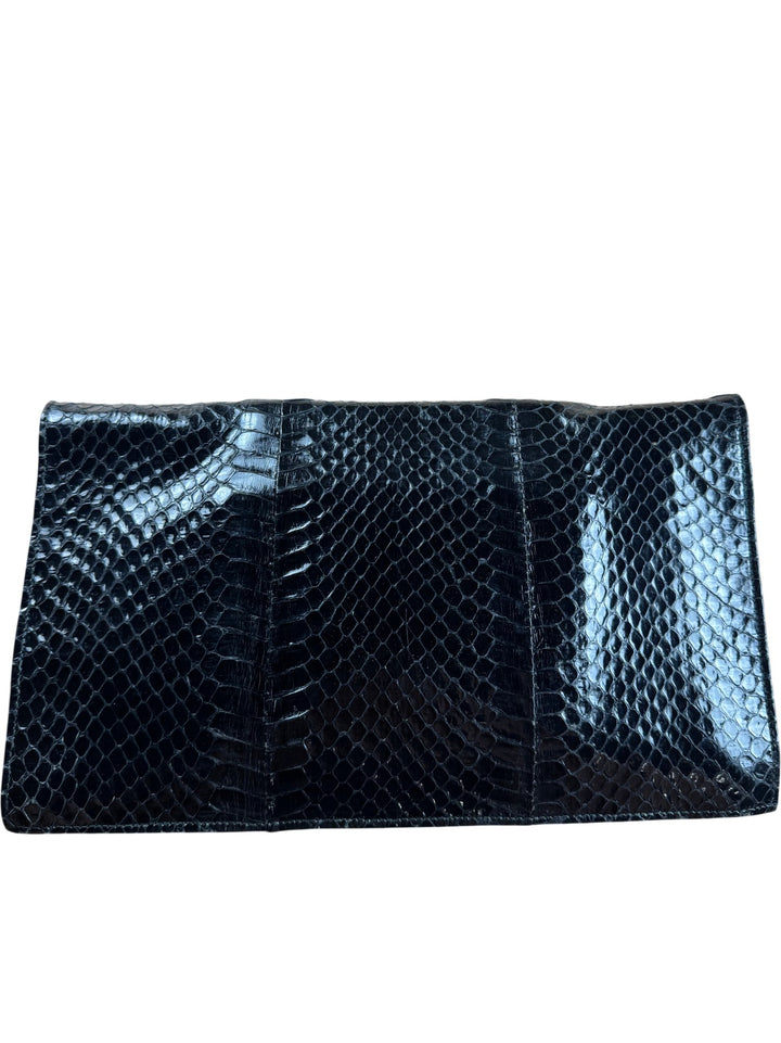 Black Snake Print Clutch Bag - Think Vintage ltd
