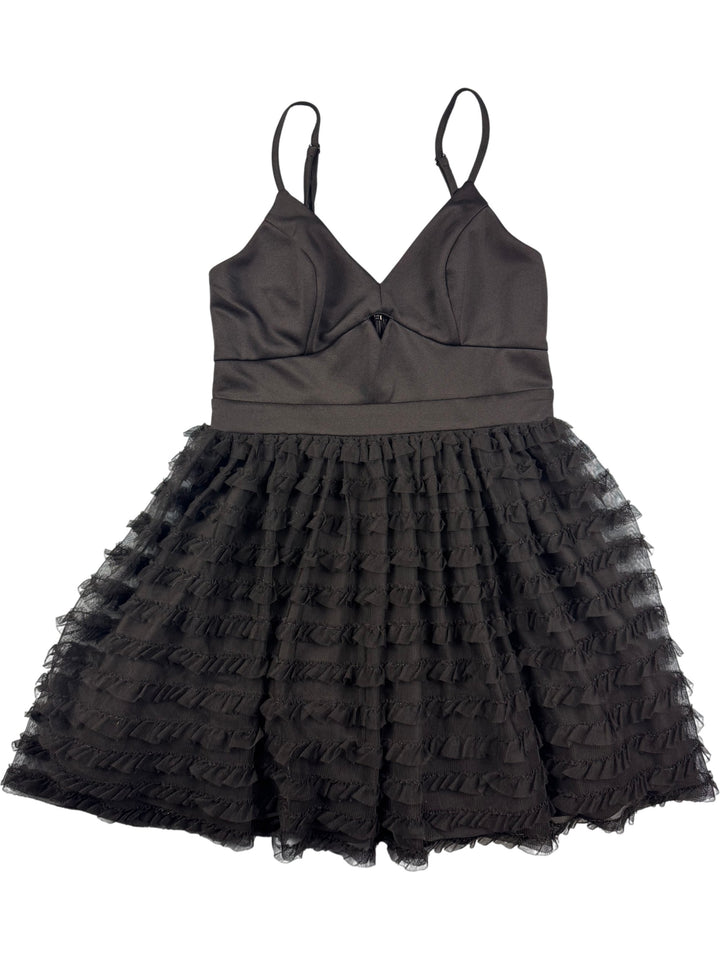 Black Spaghetti Strap Frill Mini Dress