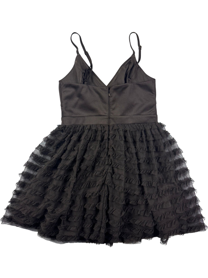 Black Spaghetti Strap Frill Mini Dress