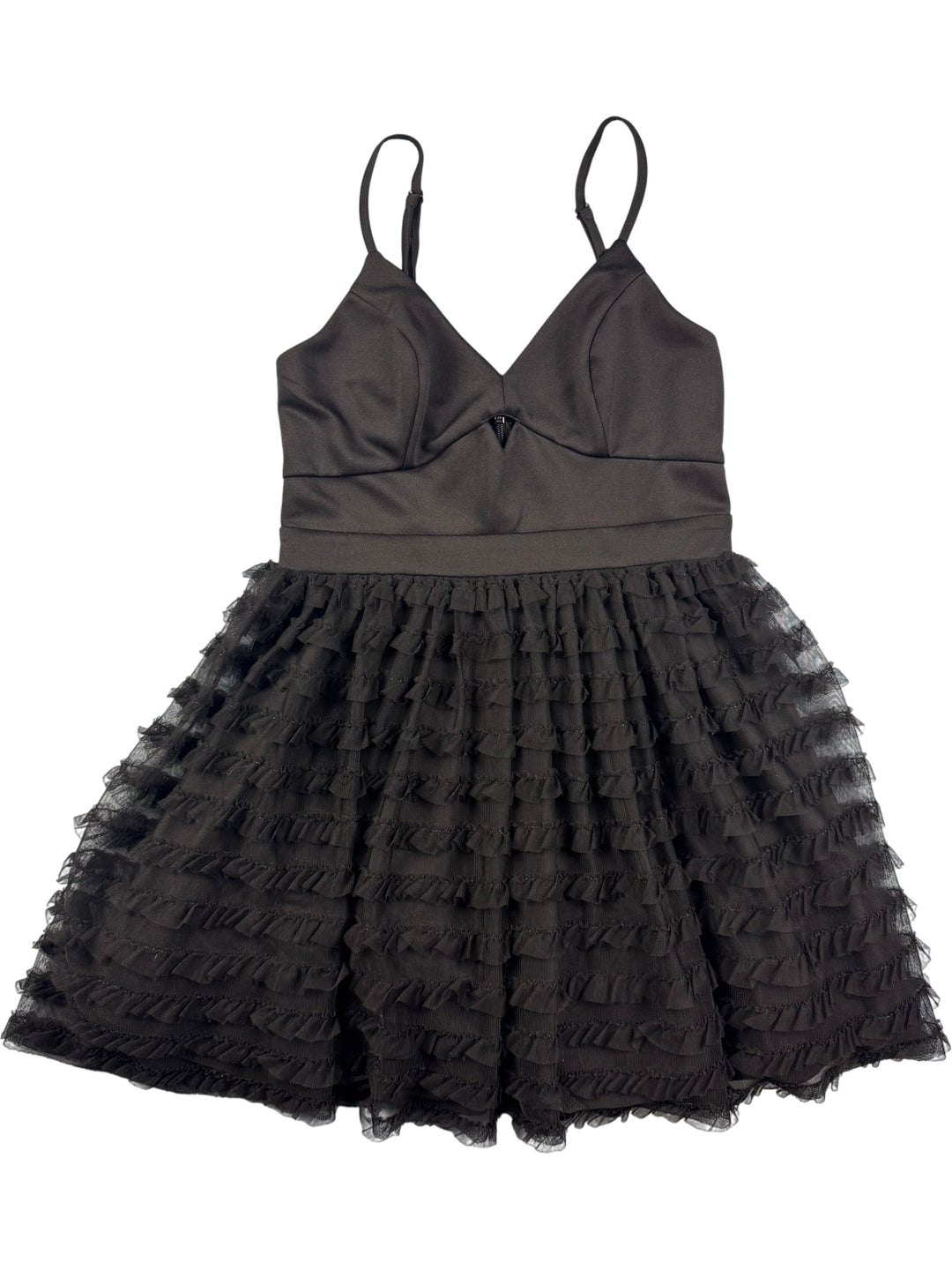Black Spaghetti Strap Frill Mini Dress - Think Vintage Online Ltd