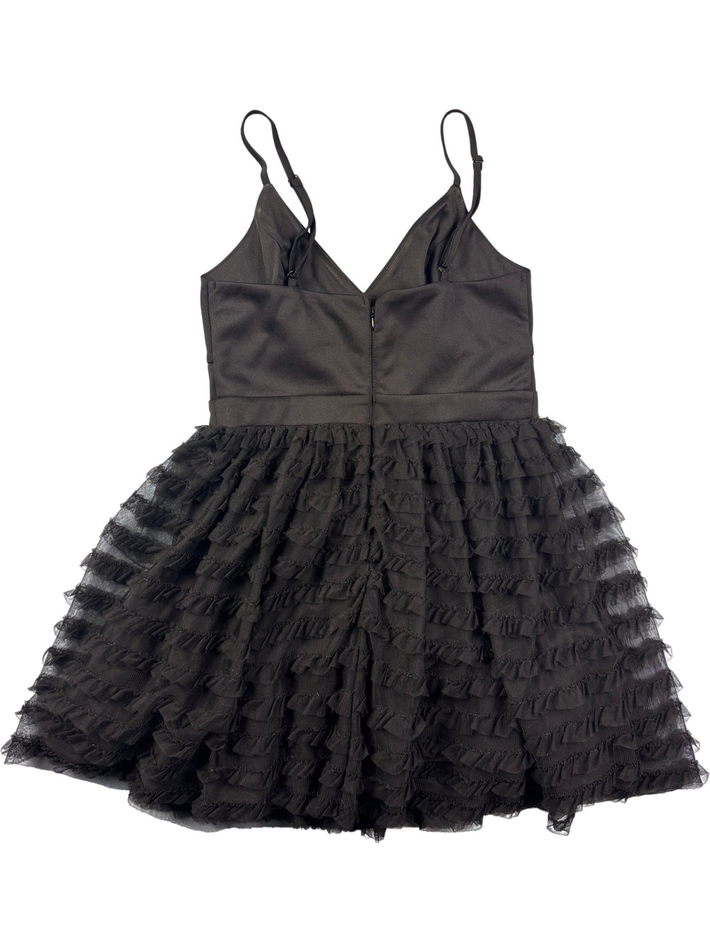 Black Spaghetti Strap Frill Mini Dress - Think Vintage Online Ltd