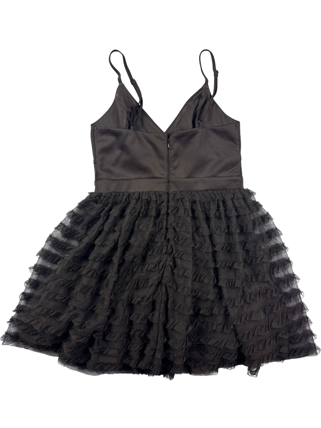 Black Spaghetti Strap Frill Mini Dress - Think Vintage ltd