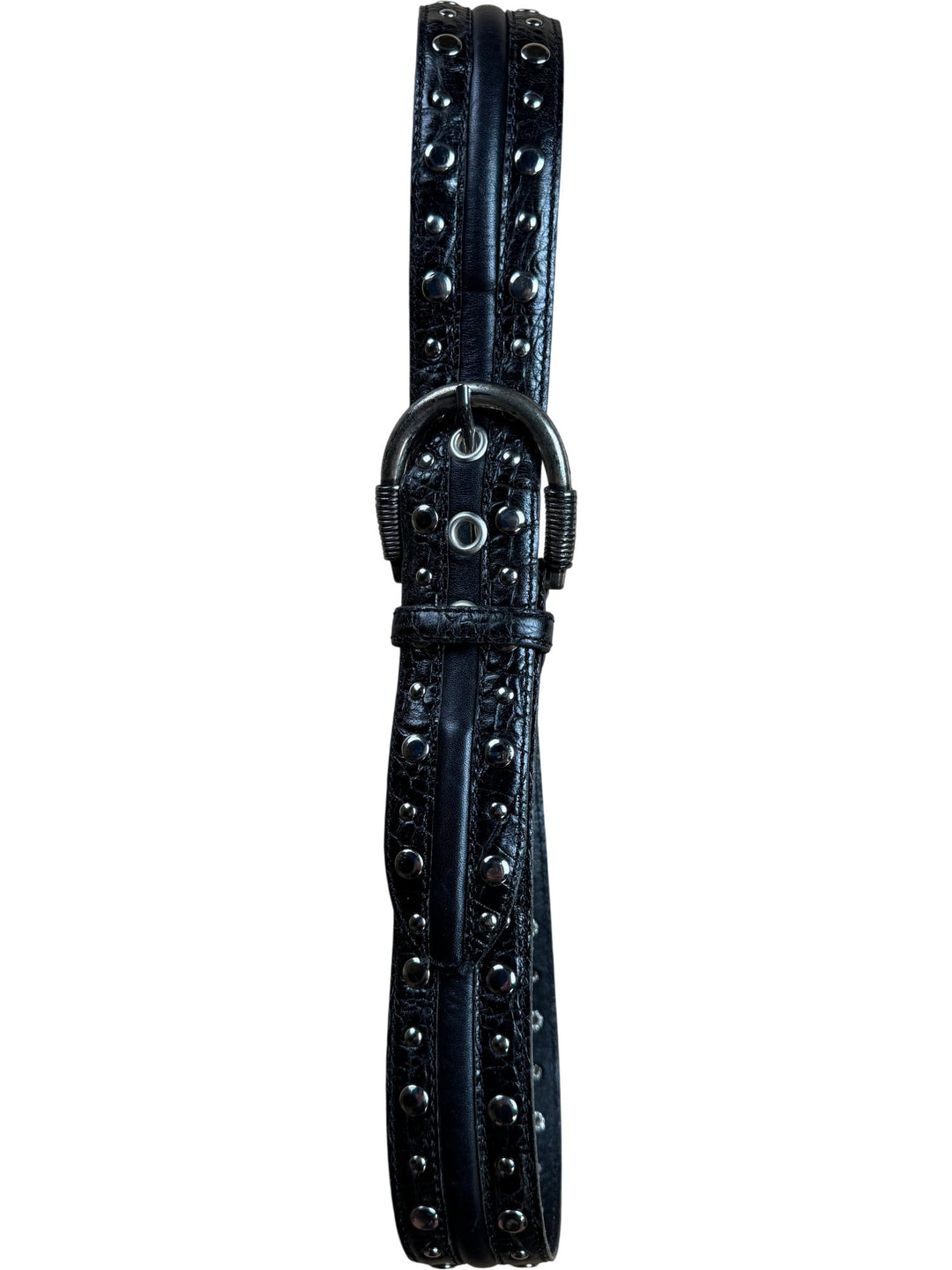 Black Studded Leather Belt - Think Vintage ltd