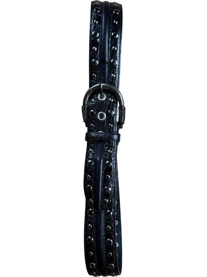 Black Studded Leather Belt - Think Vintage ltd