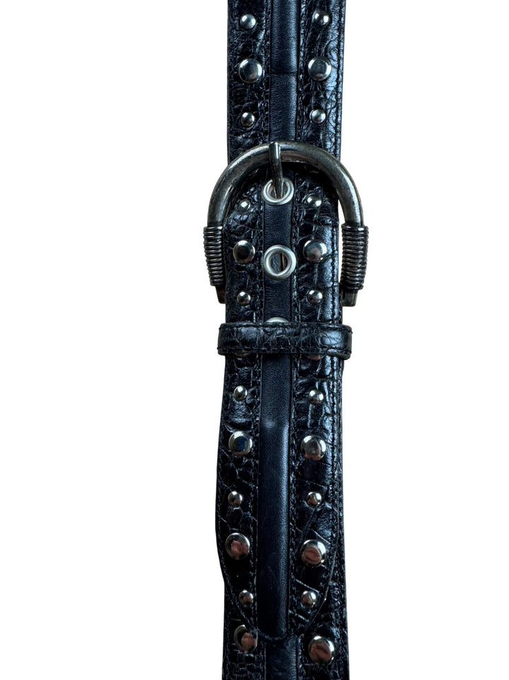 Black Studded Leather Belt - Think Vintage ltd
